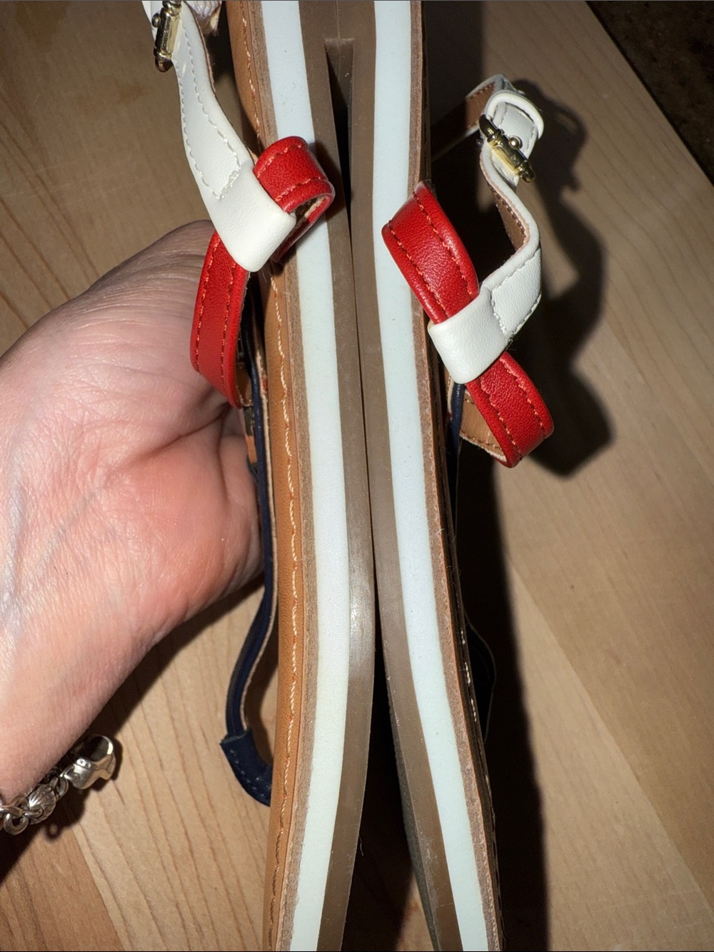 Tommy Hilfiger Red, Navy & White T‑Strap Logo Sandals NWOT - Picture 4 of 7